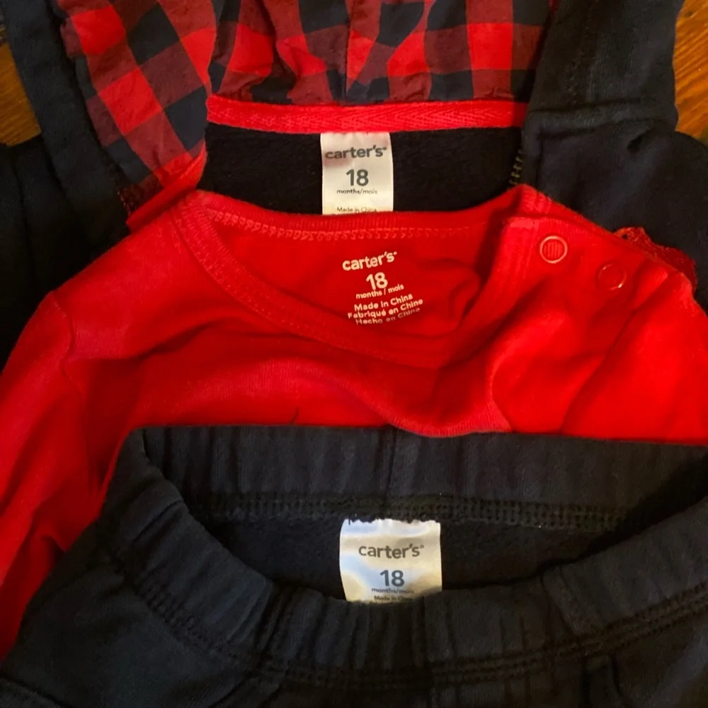 Carters Gingham Red & Black Outfit Size 18 Months